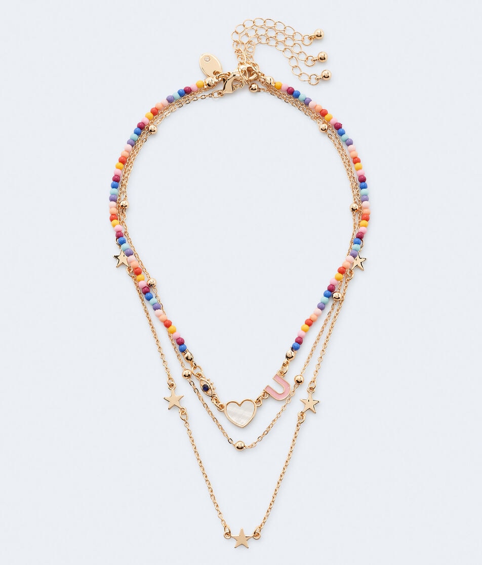 Evil Eye Heart U Triple-Strand Necklace