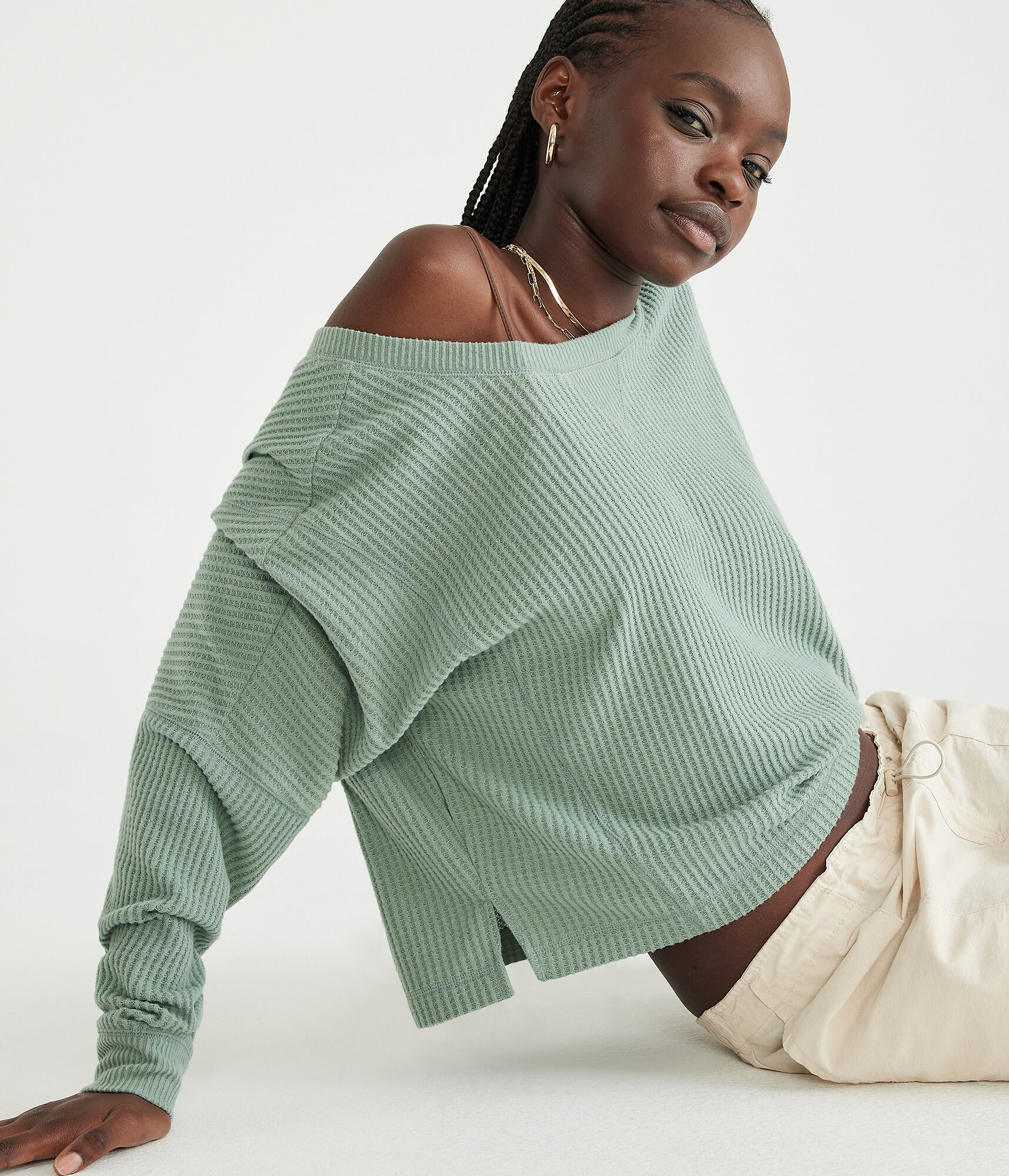 Long Sleeve Wear 2 Ways Cozy Waffle Tee