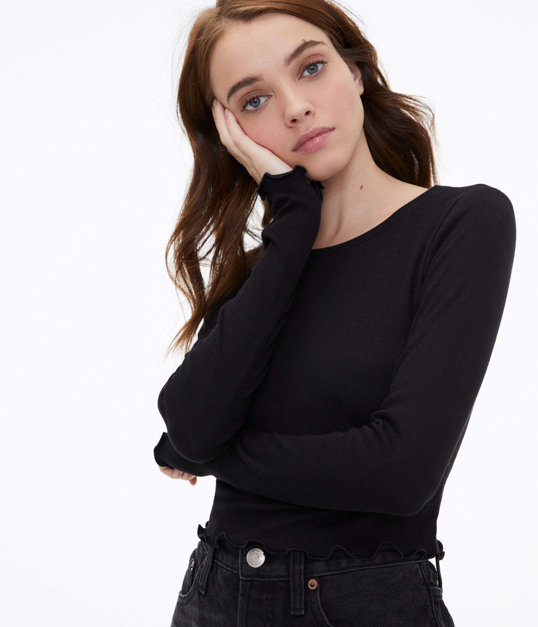 Long Sleeve Ribbed Cropped Shrunken Tee