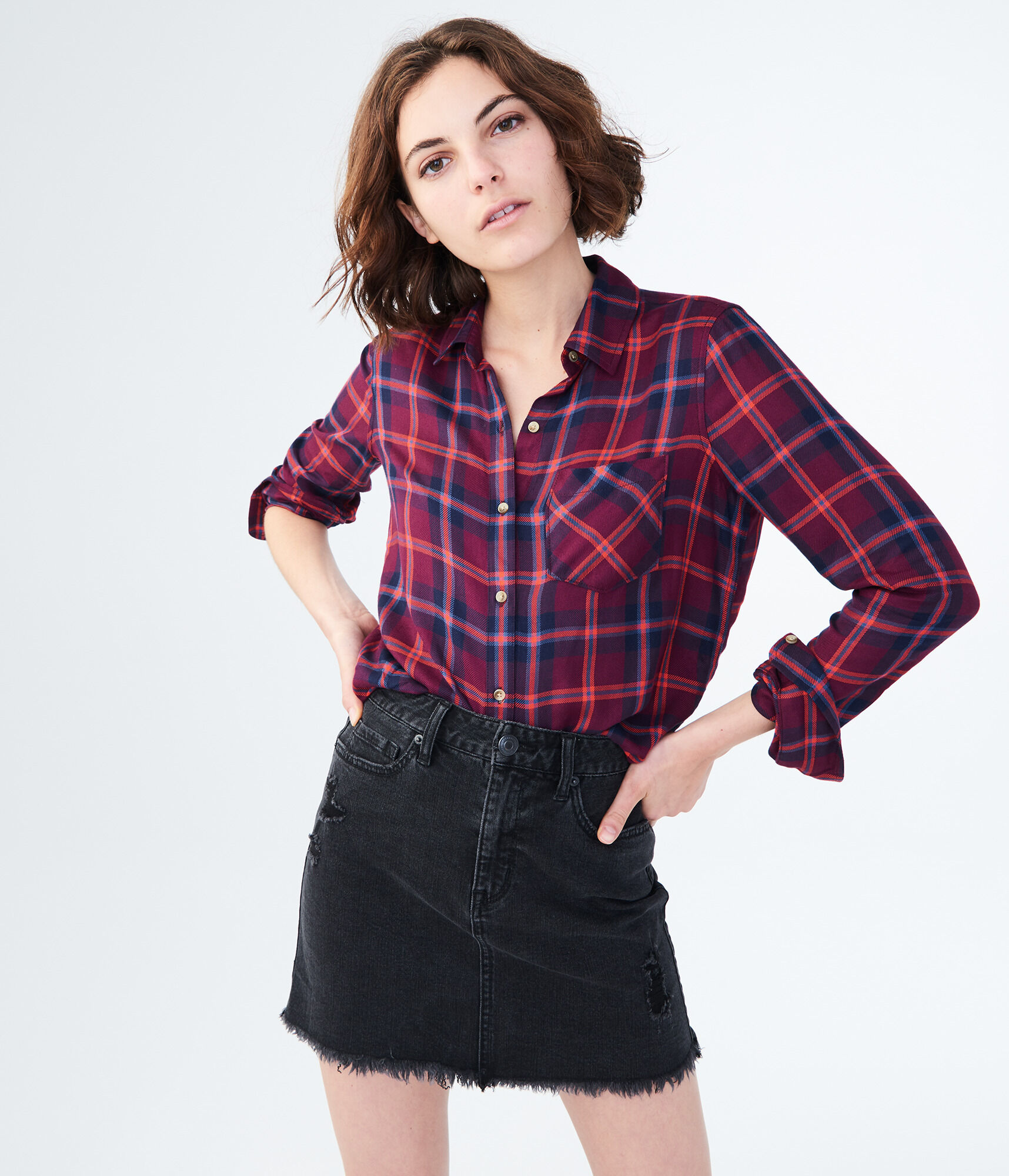 High-Waisted Black Wash Denim Mini Skirt
