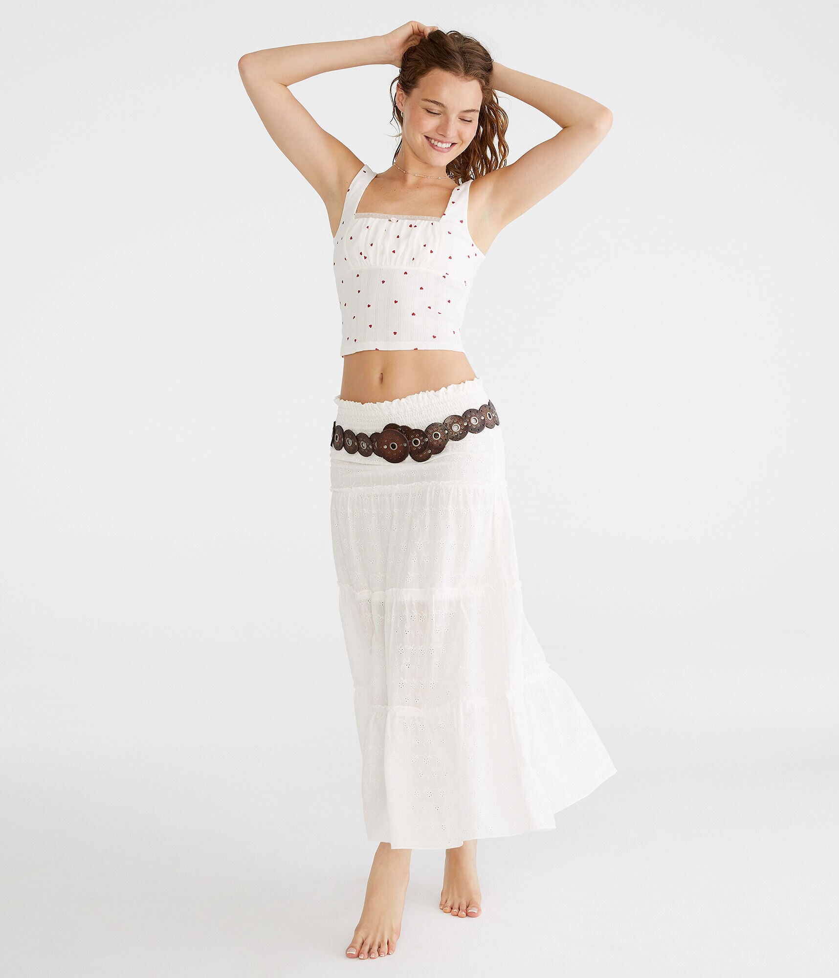 Heart Print Square-Neck Cropped Tank