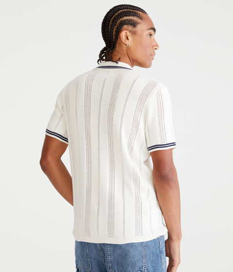 Tipped Open-Knit Sweater Polo Tipped Open-Knit Sweater Polo