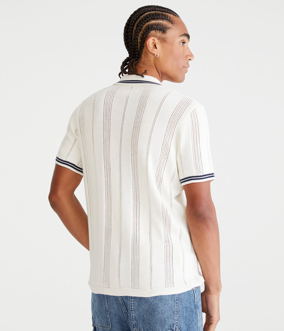 Tipped Open-Knit Sweater Polo