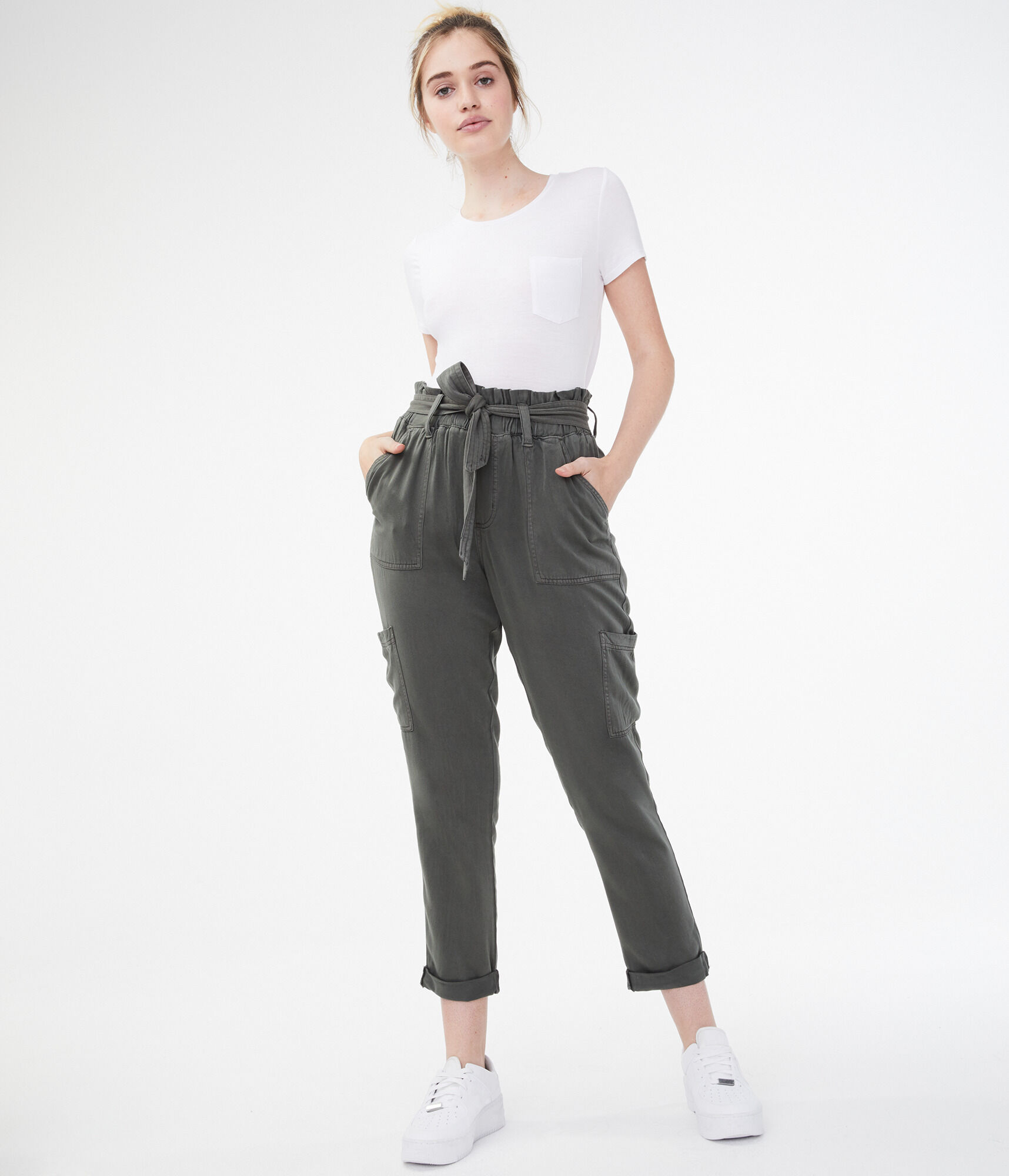 High-Rise Tie-Front Tapered Pant