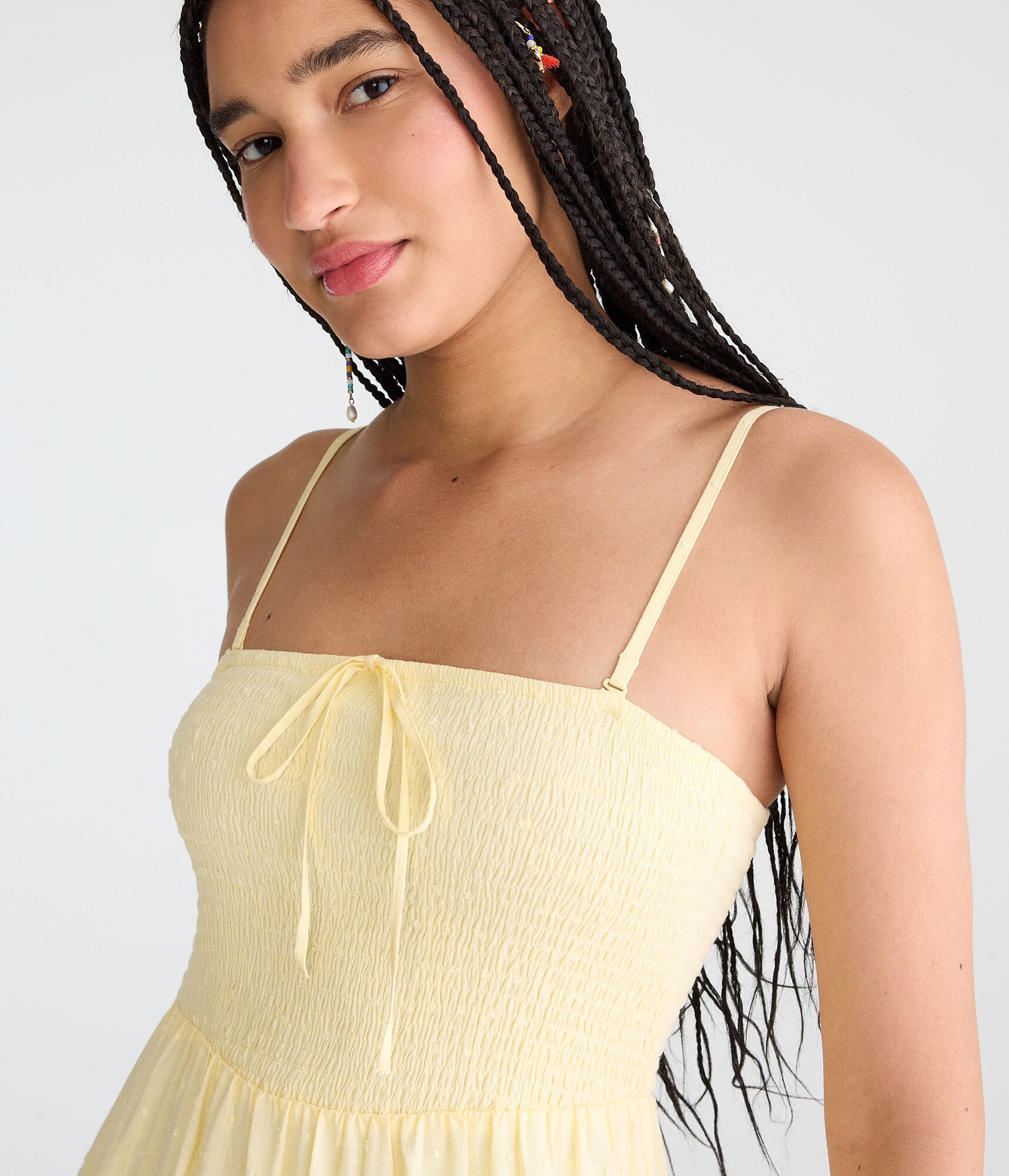 Swiss Dot Strapless Smocked Midi Dress