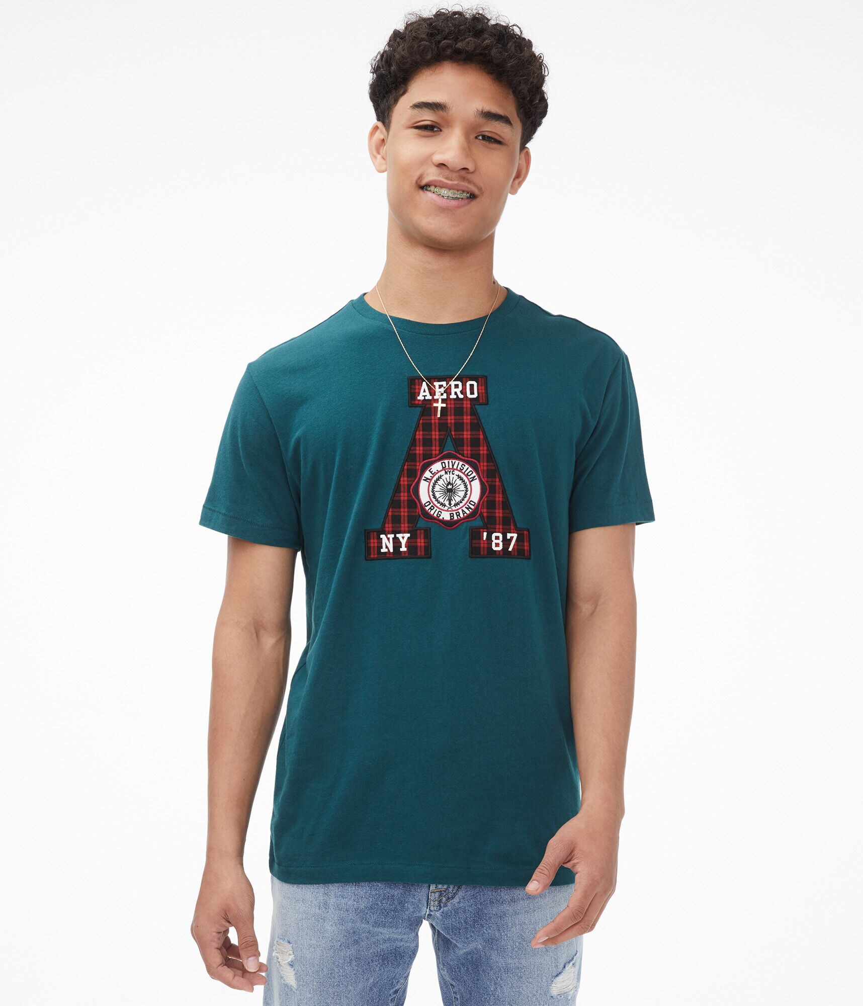 Plaid Letter Appliqu&eacute; Graphic Tee
