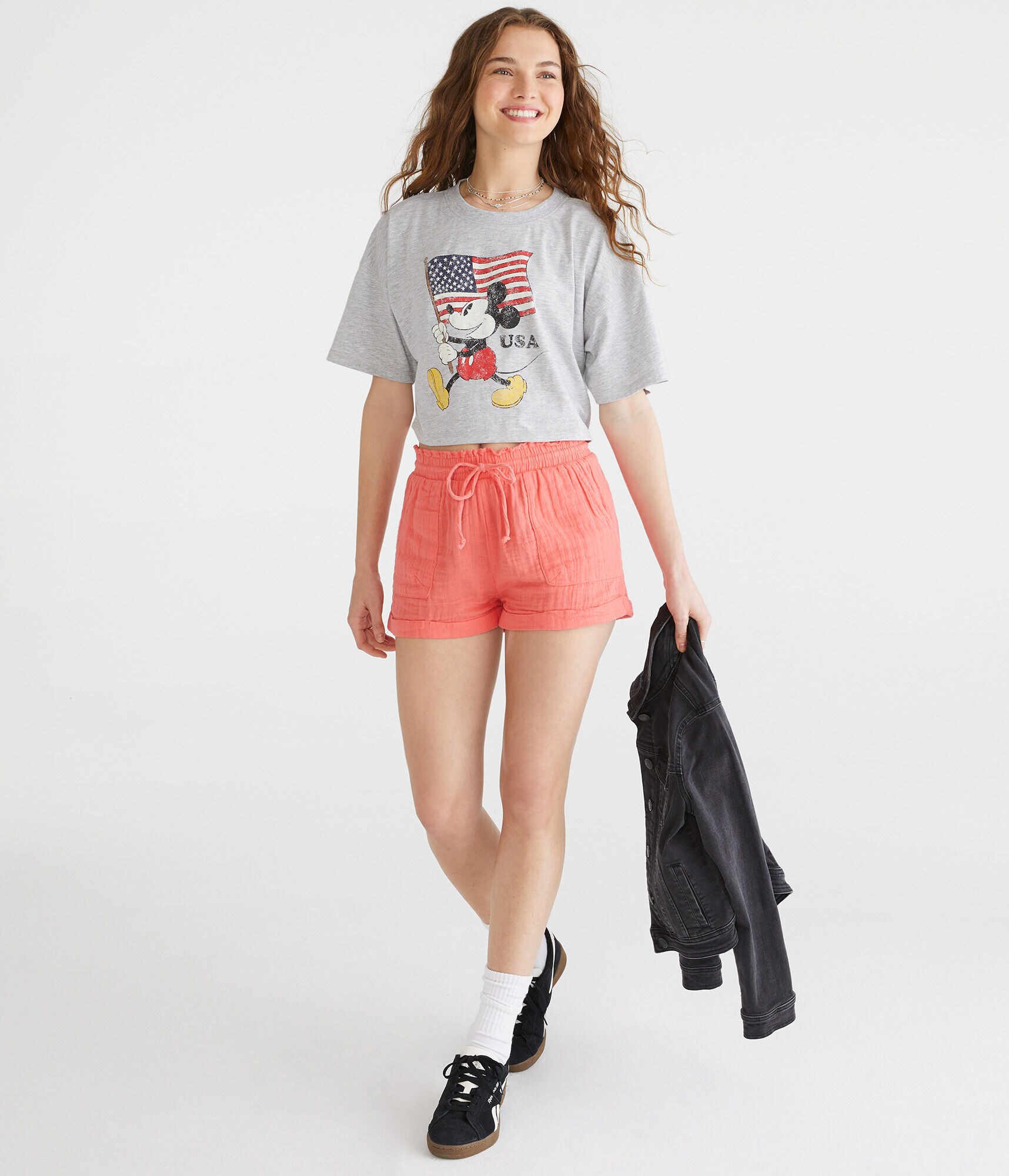 Mickey Mouse USA Cropped Boyfriend Graphic Tee