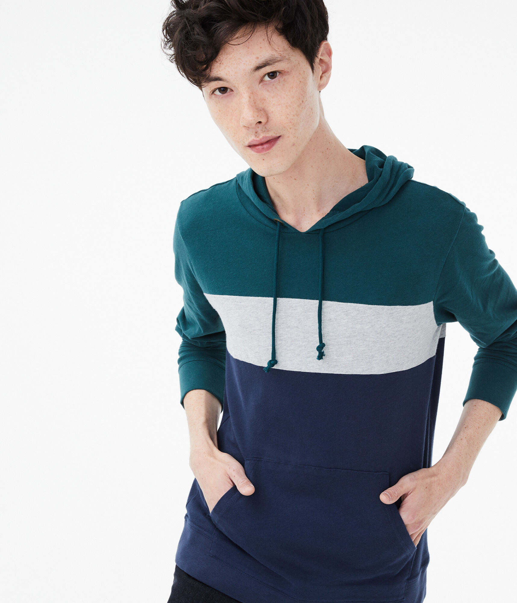 Long Sleeve Colorblock Hooded Tee