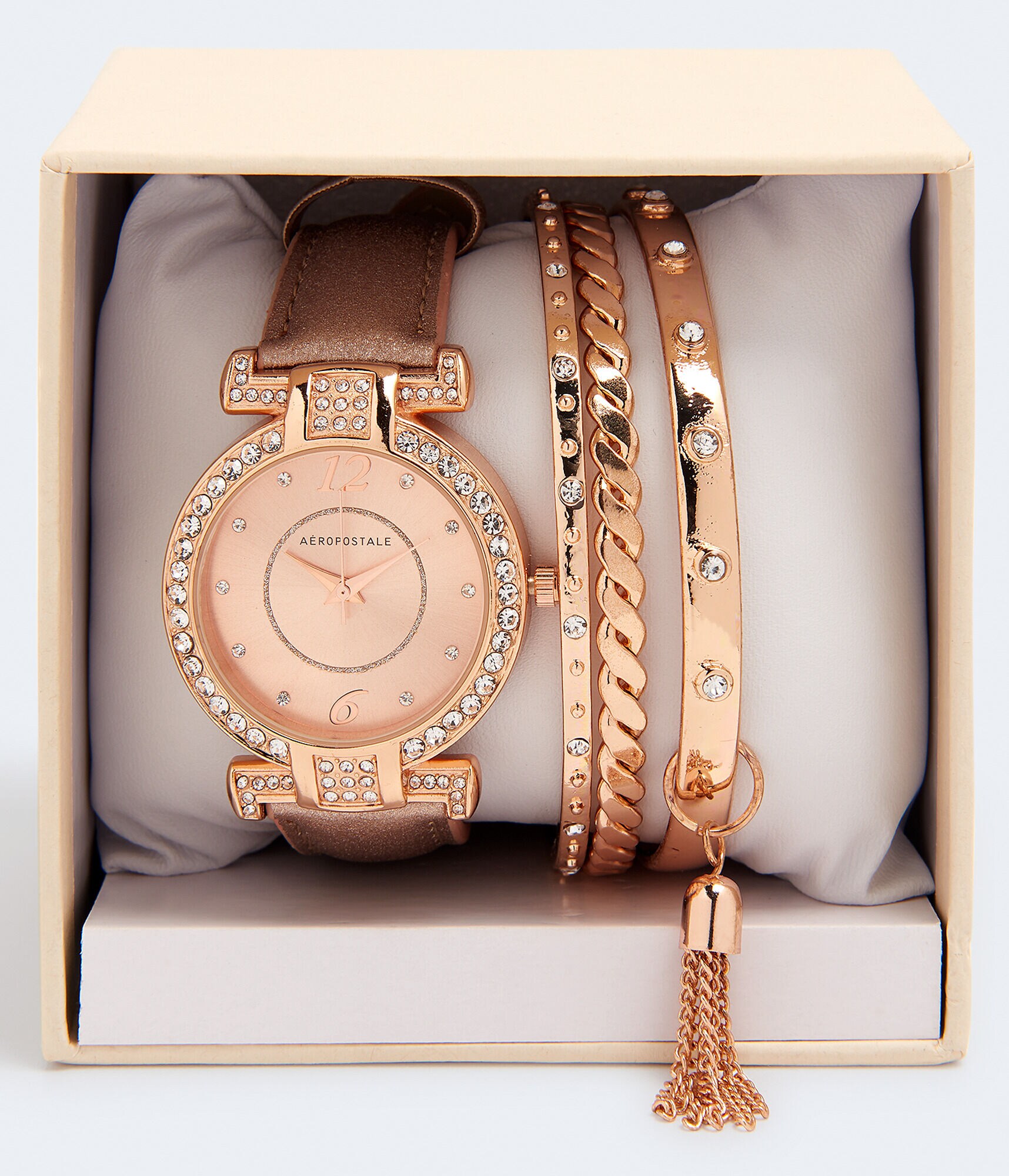 Rhinestone Faux Suede Watch &amp; Bracelet Set***