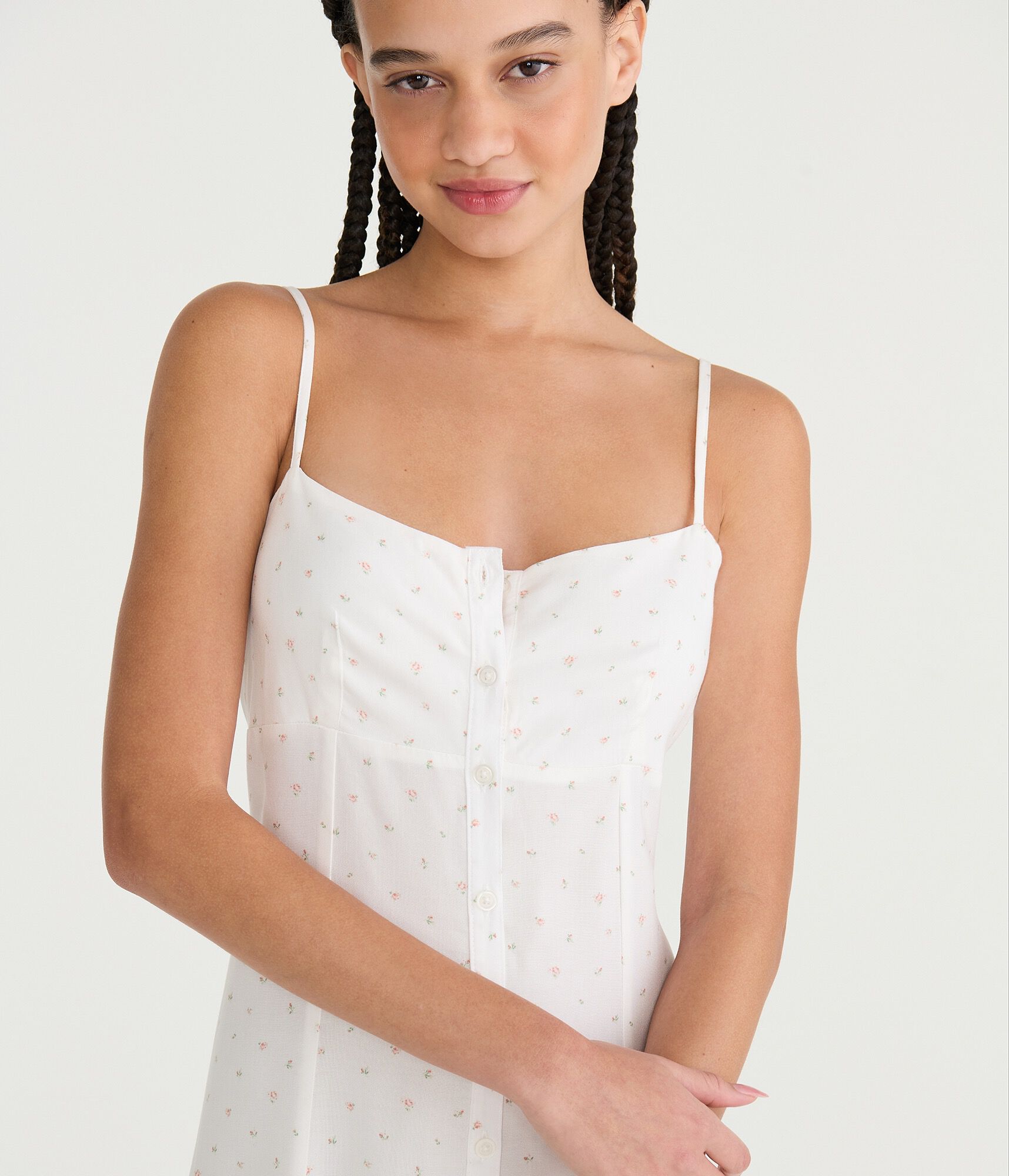 Floral Square-Neck Button-Front Midi Dress