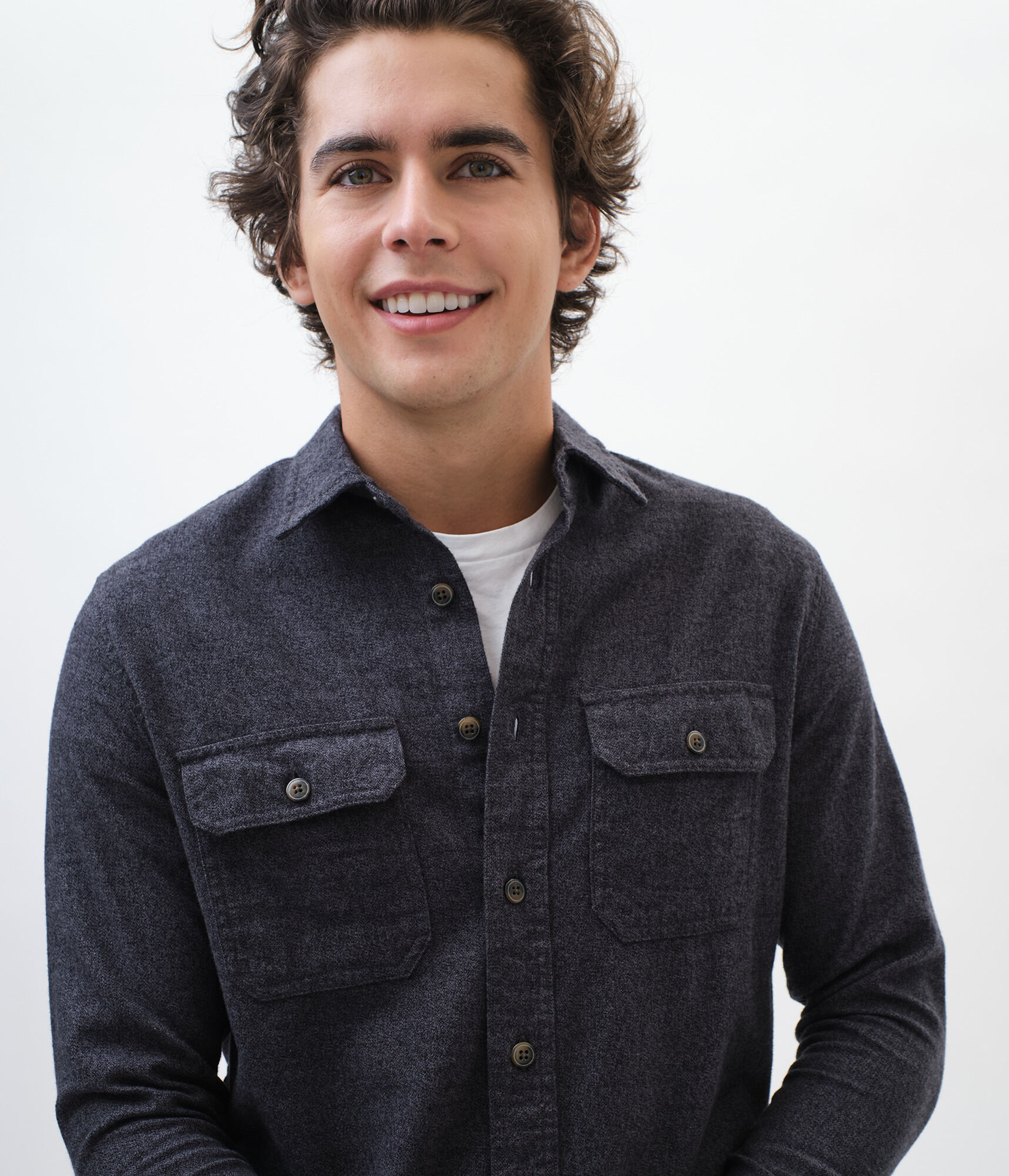 Long Sleeve Workwear Flannel Button-Down Shirt***