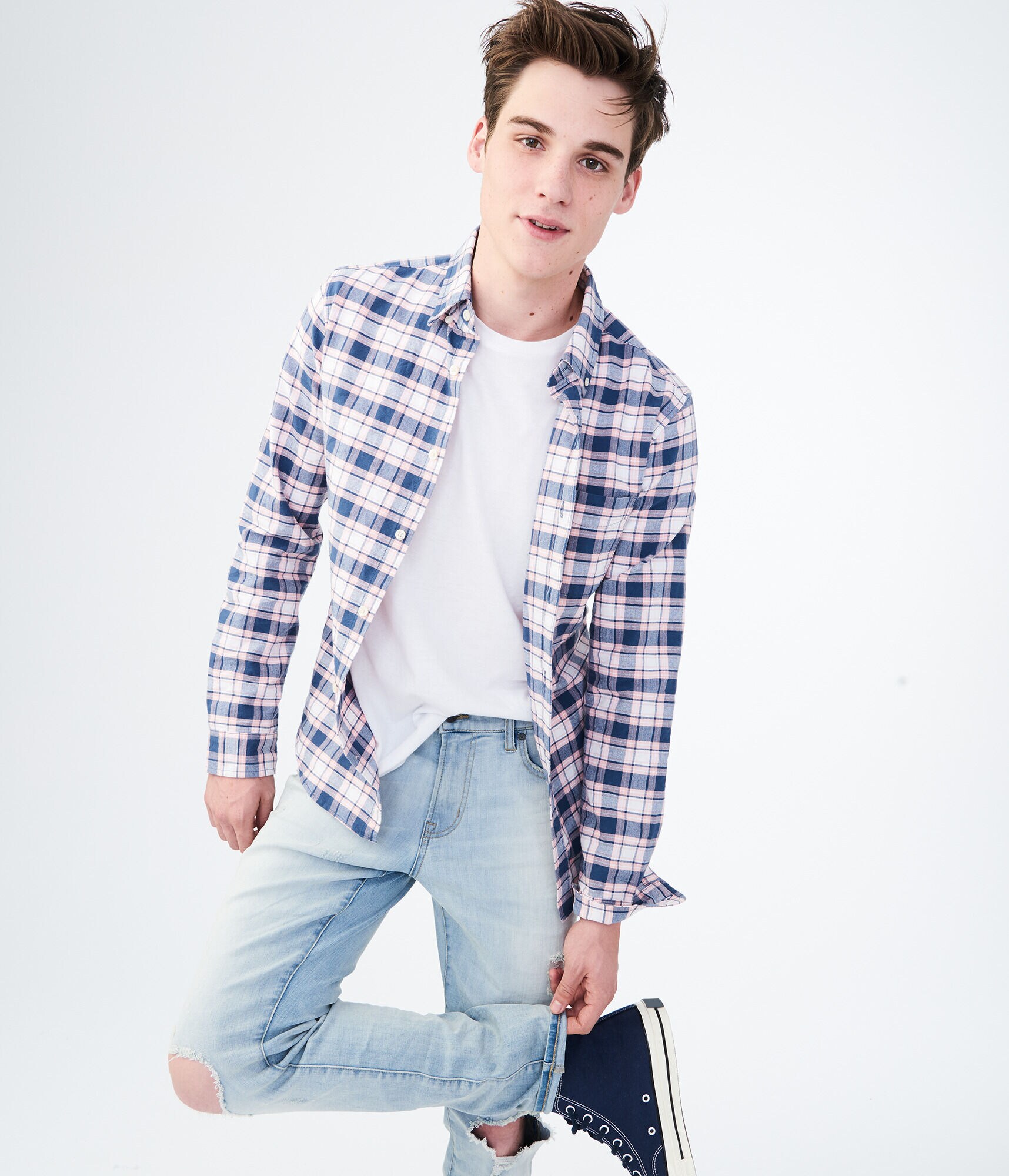 Long Sleeve Plaid Oxford Woven Shirt