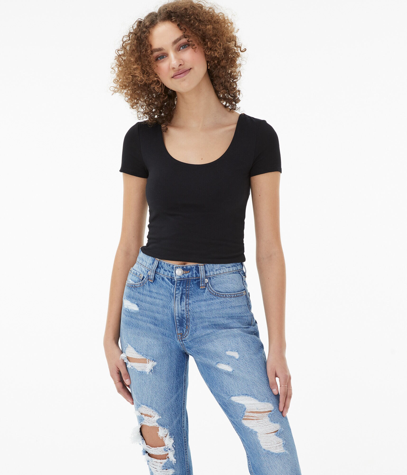 Seriously Soft Twist-Back Cropped Scoop-Neck Tee***