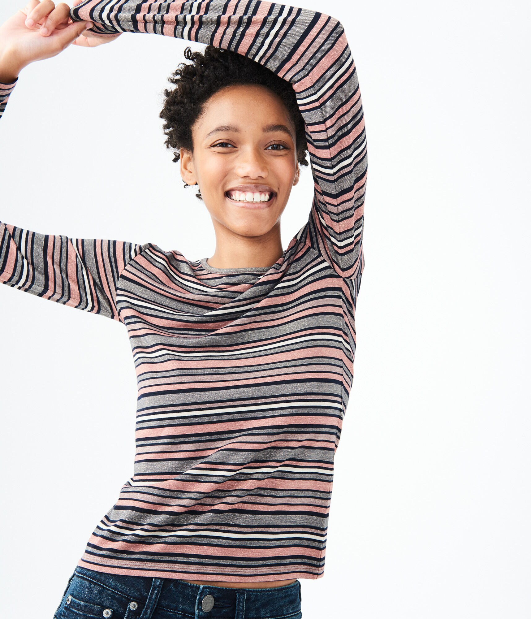 Long Sleeve Metallic Stripe Tee