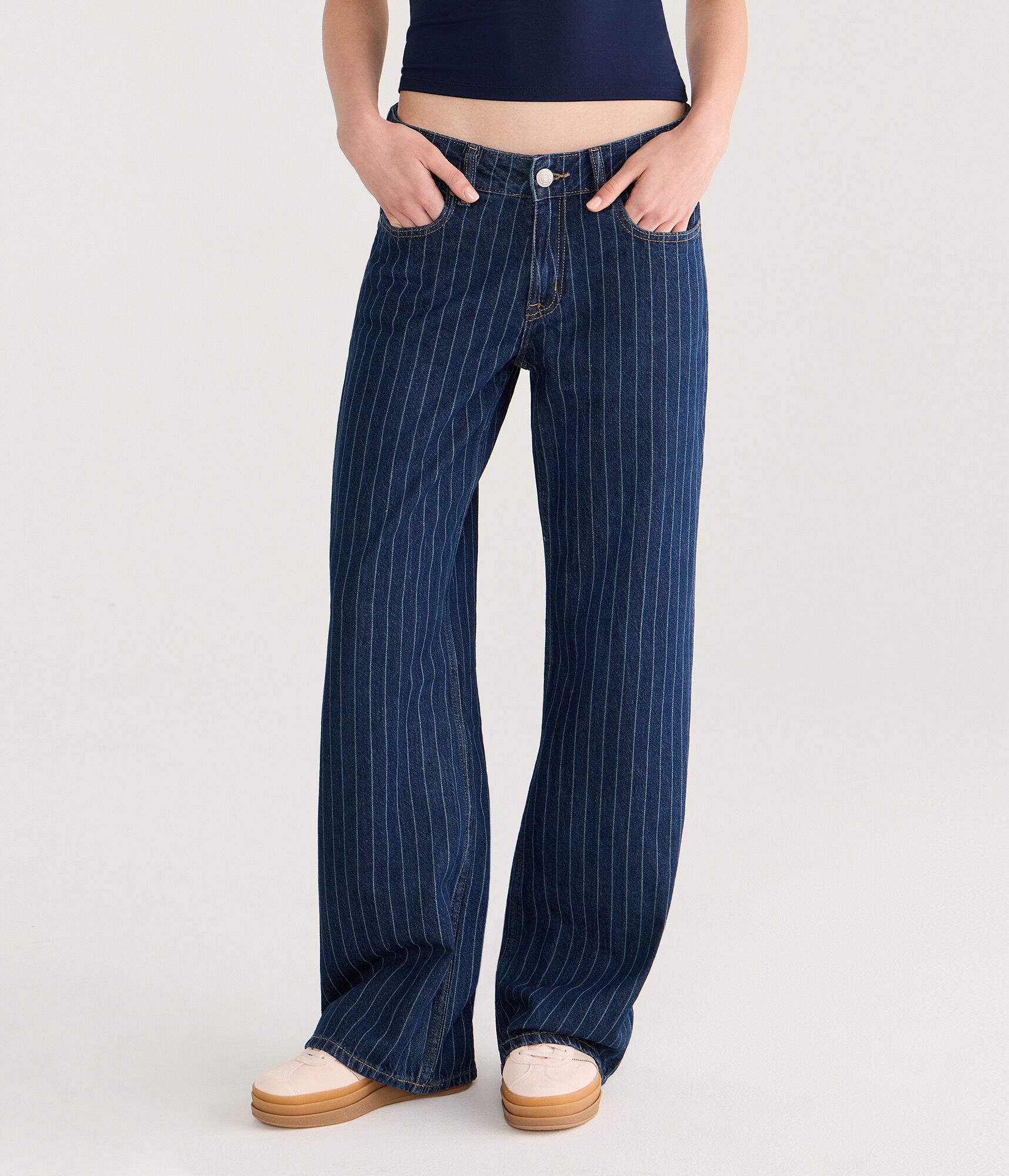 Low-Rise Baggy Wide Leg Pinstripe Jean