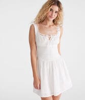 Solid Scoop-Neck Eyelet Fit & Flare Dress