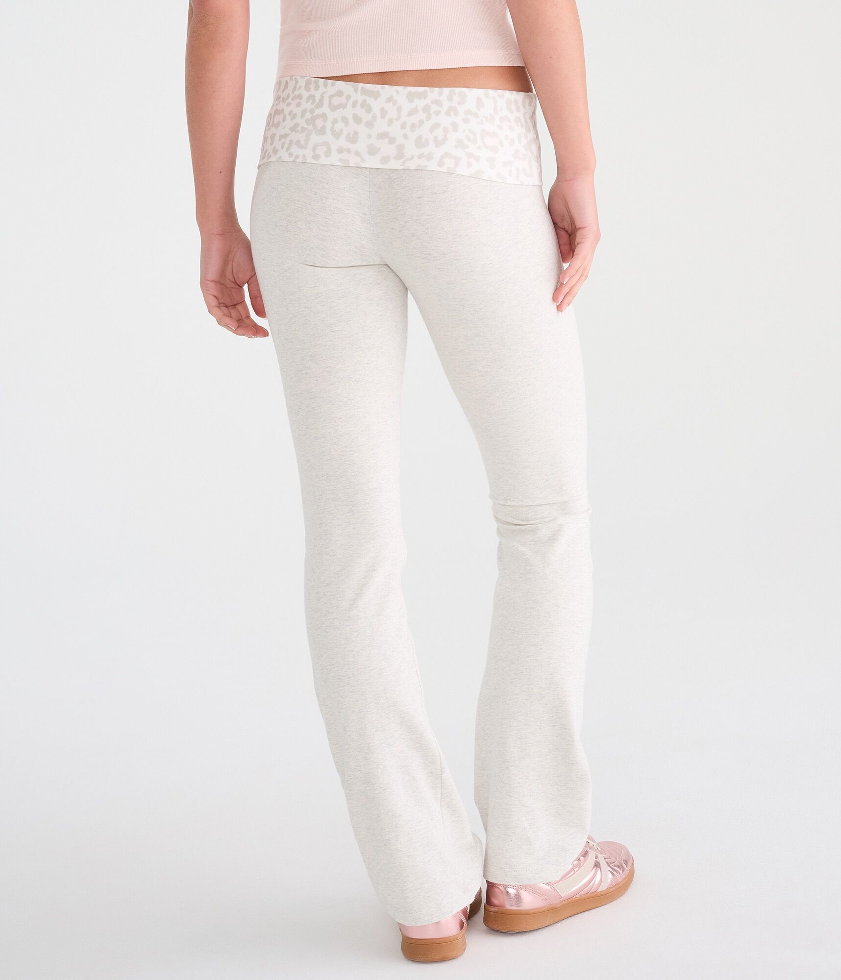 Leopard Print Mid-Rise Fold-Over Bootcut Pants