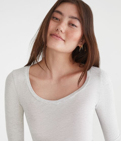 Long Sleeve Seriously Soft Ribbed V-Neck Baby Tee Long Sleeve Seriously Soft Ribbed V-Neck Baby Tee