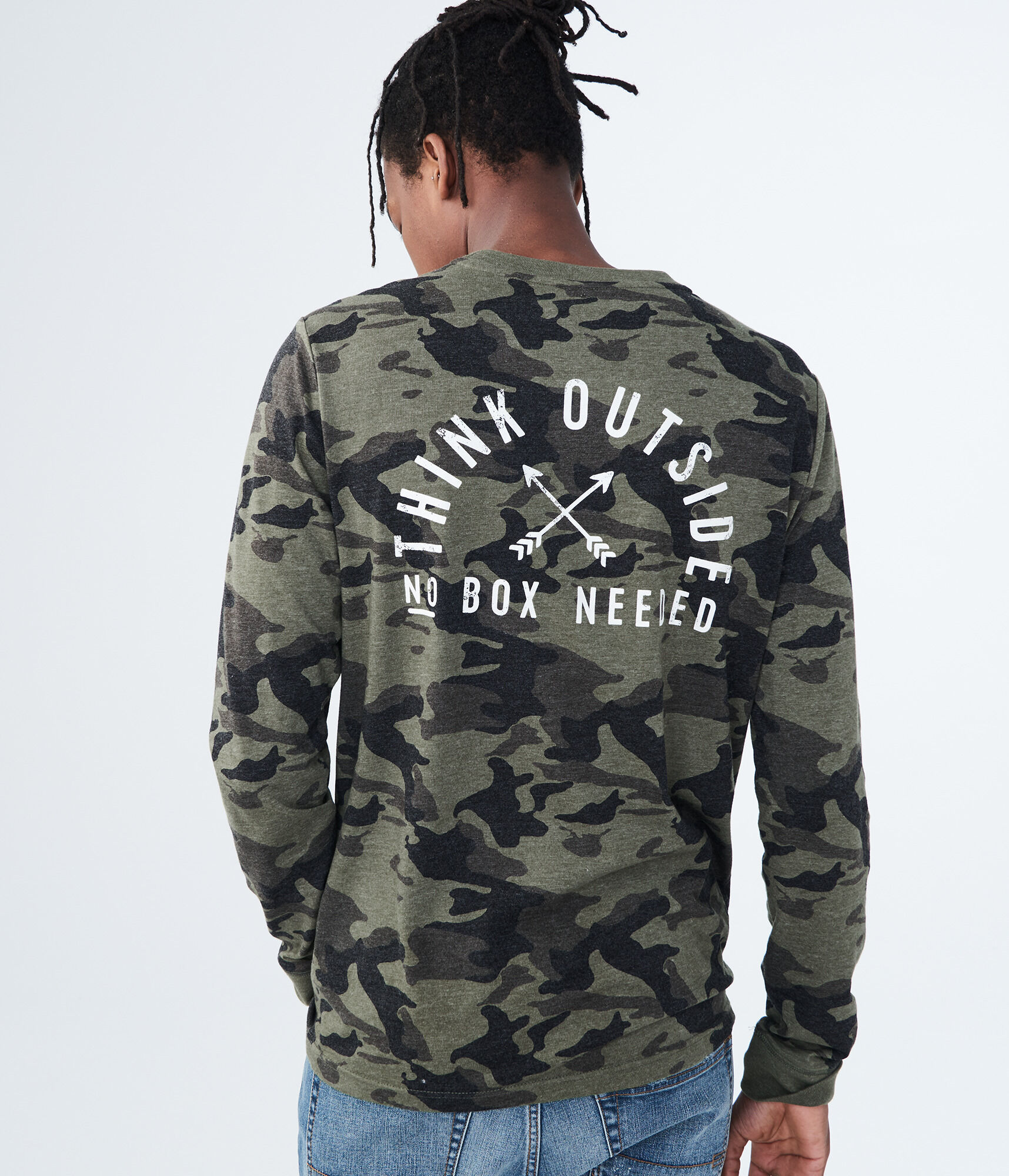 Long Sleeve Camo Think Outside Graphic Tee