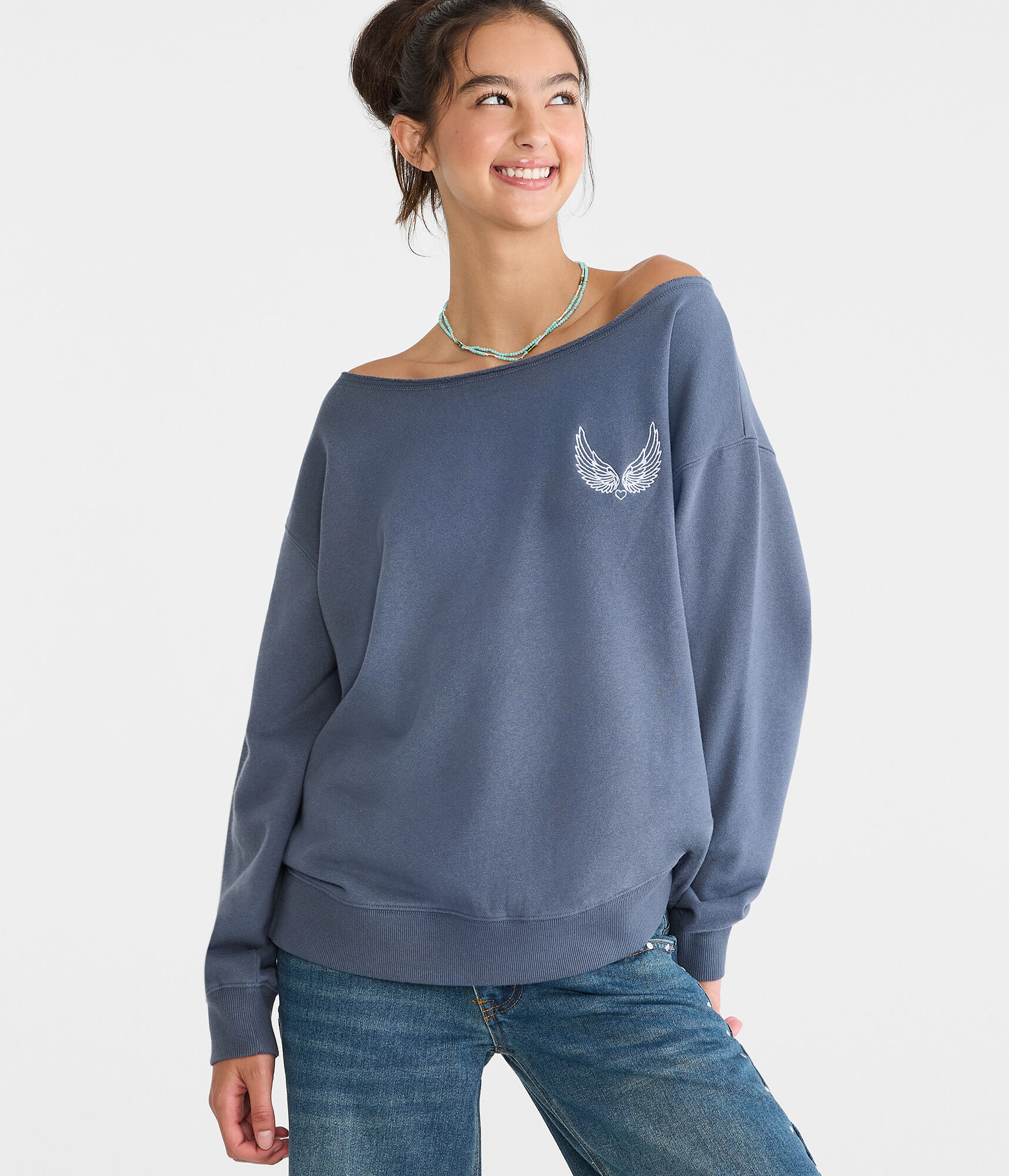 Cloud Soft Angel Wings Off-The-Shoulder Sweatshirt