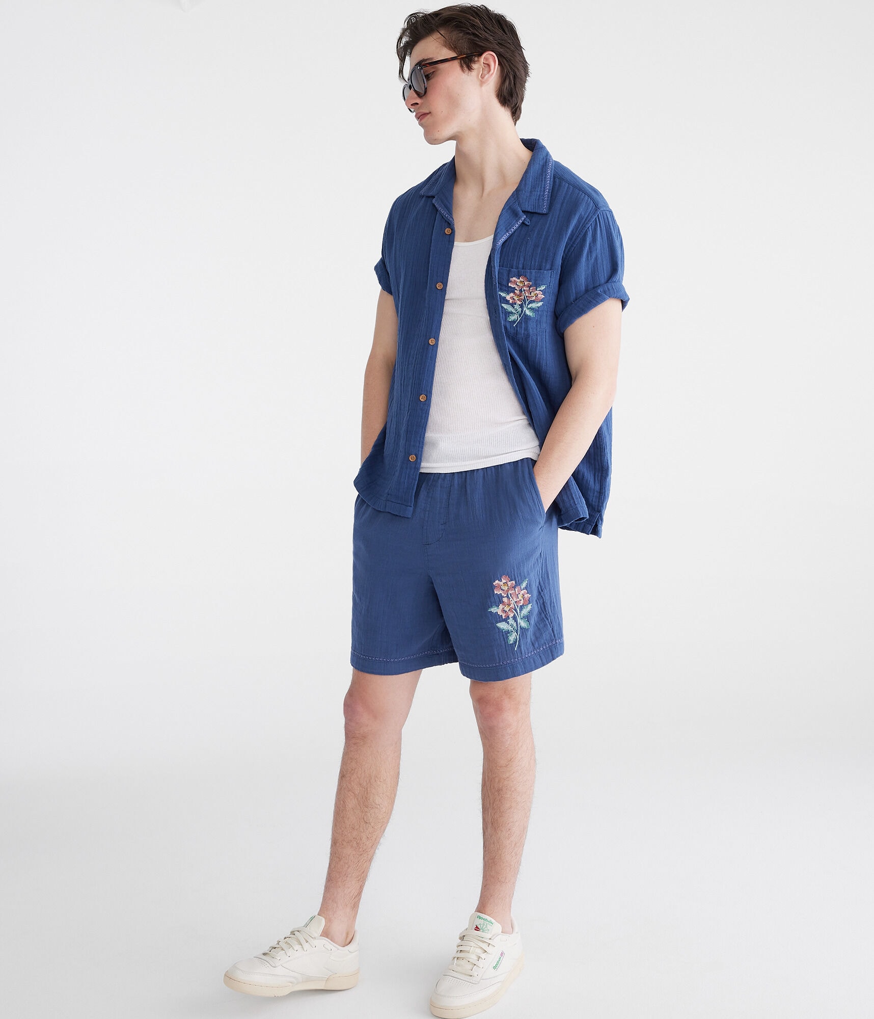 Stitched Floral Gauze All Day Jogger Shorts 7"