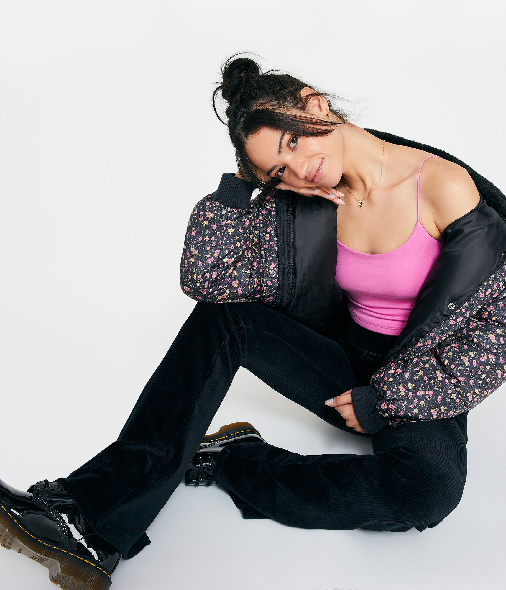 High-Rise Ribbed Velour Flare Pants