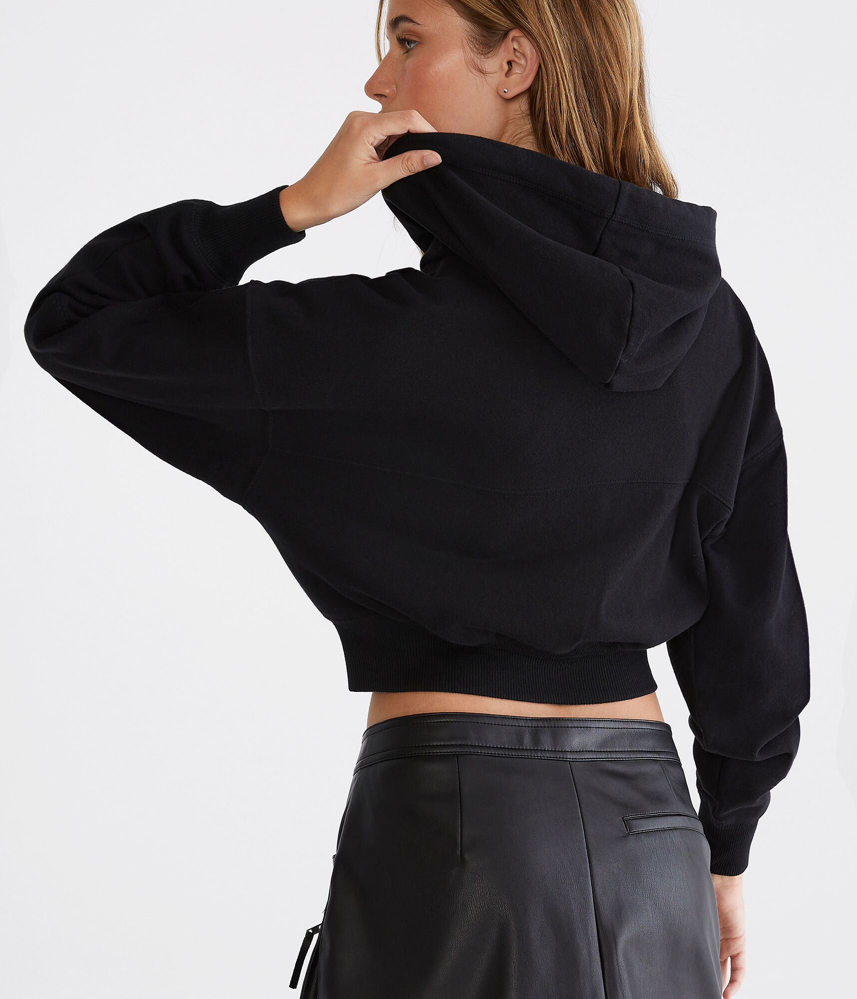 Solid Cropped Full-Zip Hoodie