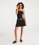 Solid Strapless Pleated Drop-Waist Dress