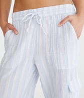 Striped Gauze Wide Leg Cargo Pants