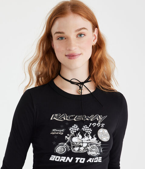 Long Sleeve Raceway Motorcycle Cropped Graphic Tee Long Sleeve Raceway Motorcycle Cropped Graphic Tee