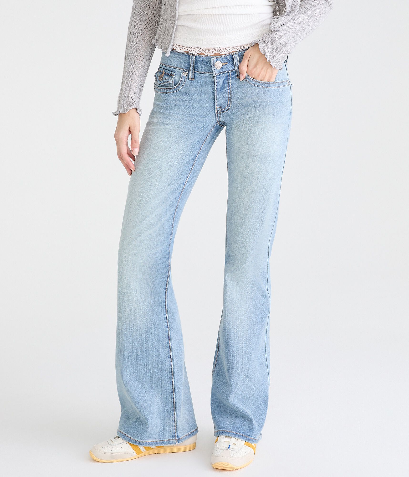 Super Low-Rise Flare Rhinestone Stitch Jean
