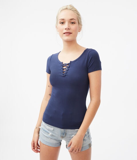 Seriously Soft Lace-Up Bodycon Top