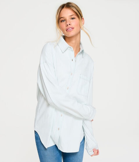 Long Sleeve Oversized Chambray Shirt