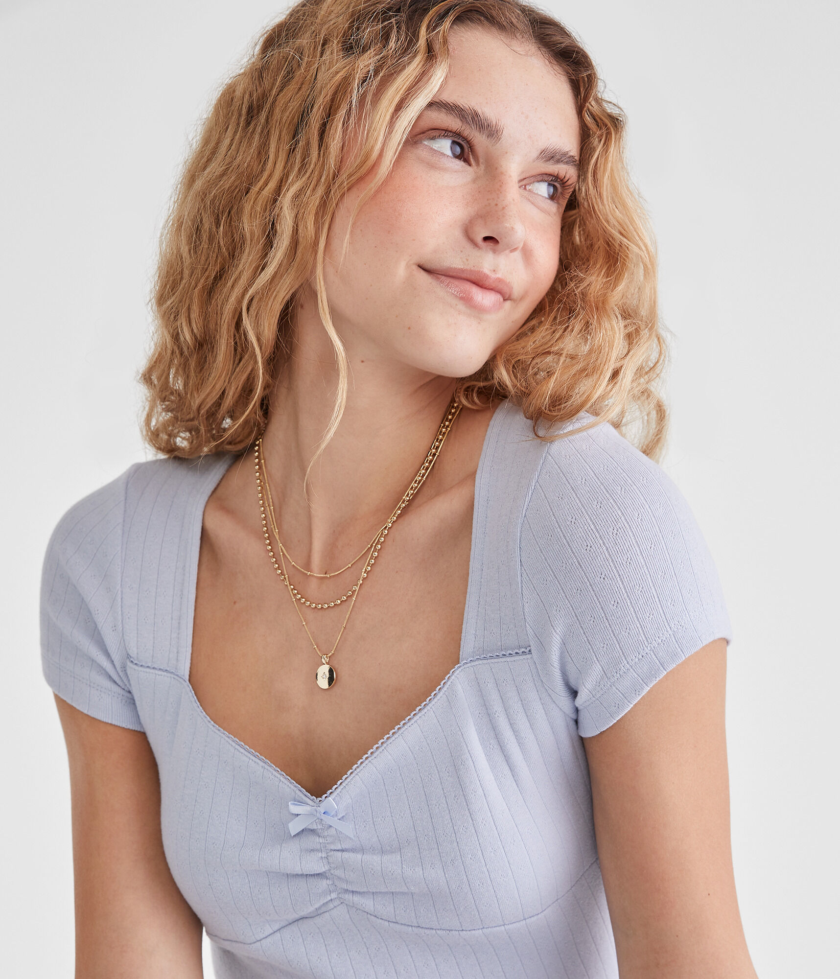 Pointelle Cinch V-Neck Top