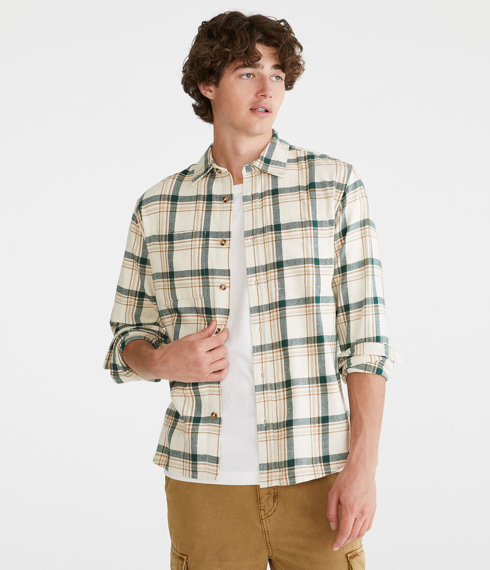 Long Sleeve Relaxed Plaid Slub Flannel Shirt