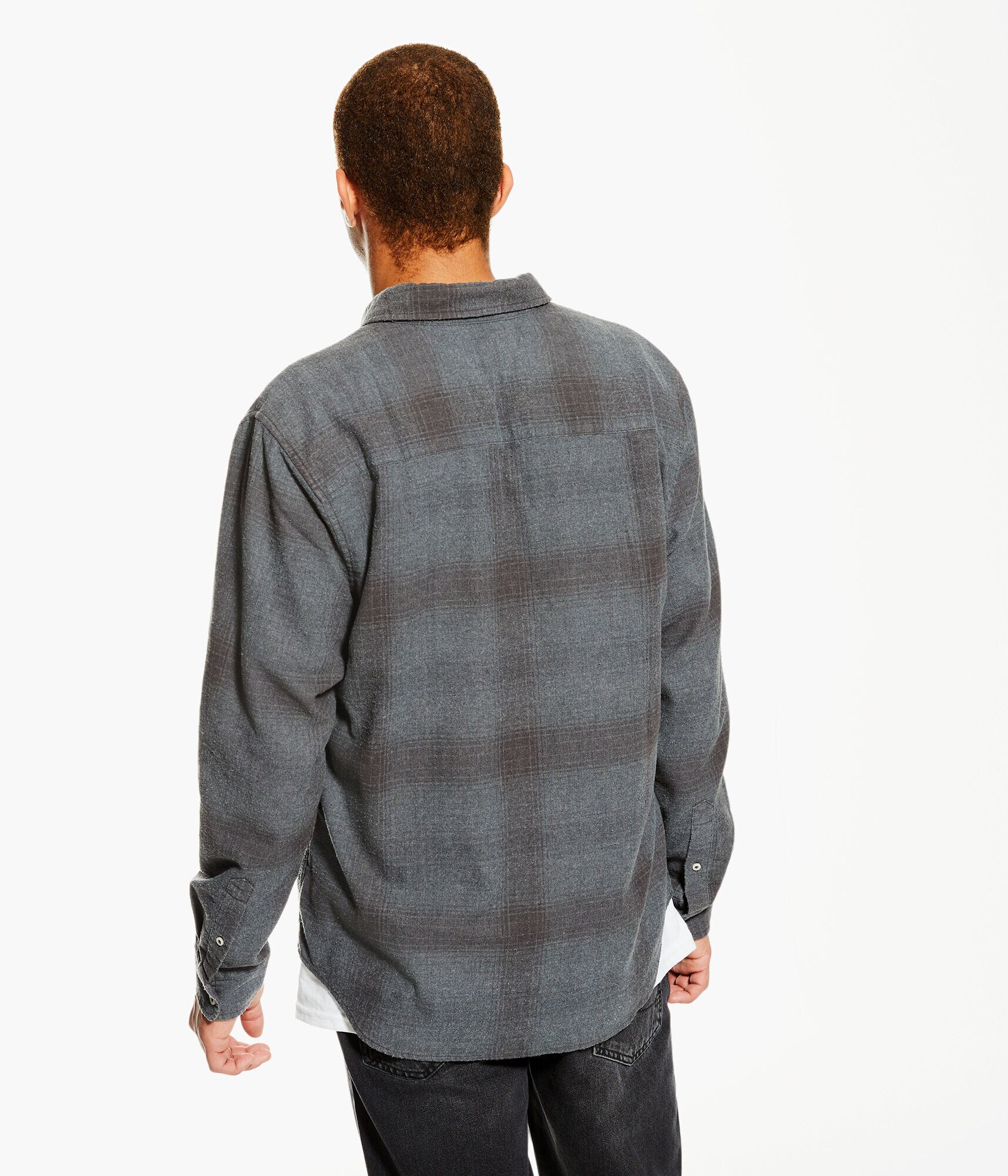 Long Sleeve Relaxed Washed Plaid Flannel Button-Down Shirt