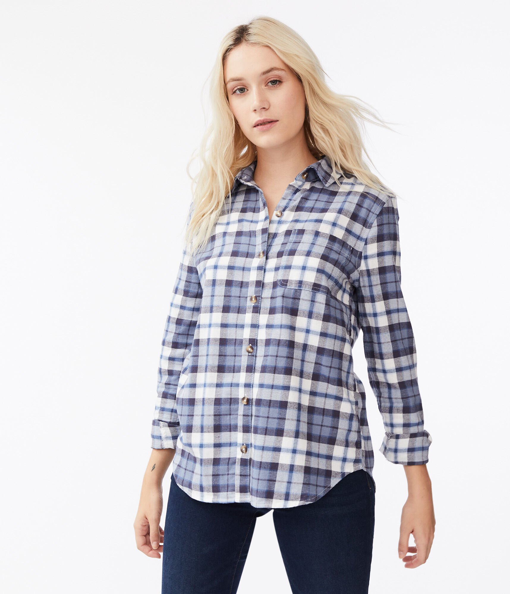 Long Sleeve Plaid Button-Down Shirt