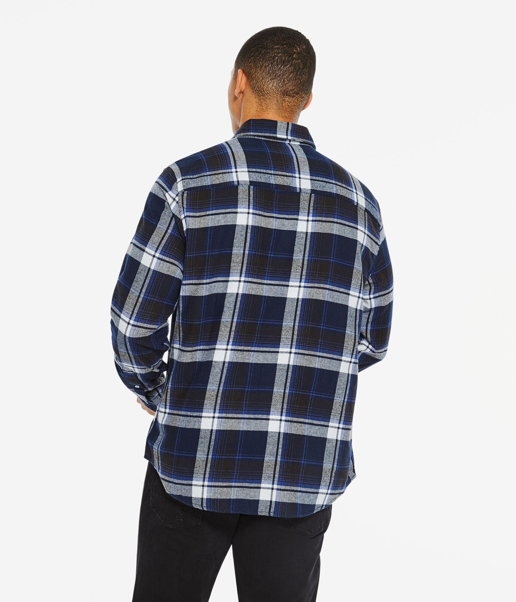 Long Sleeve Relaxed Washed Plaid Flannel Button-Down Shirt
