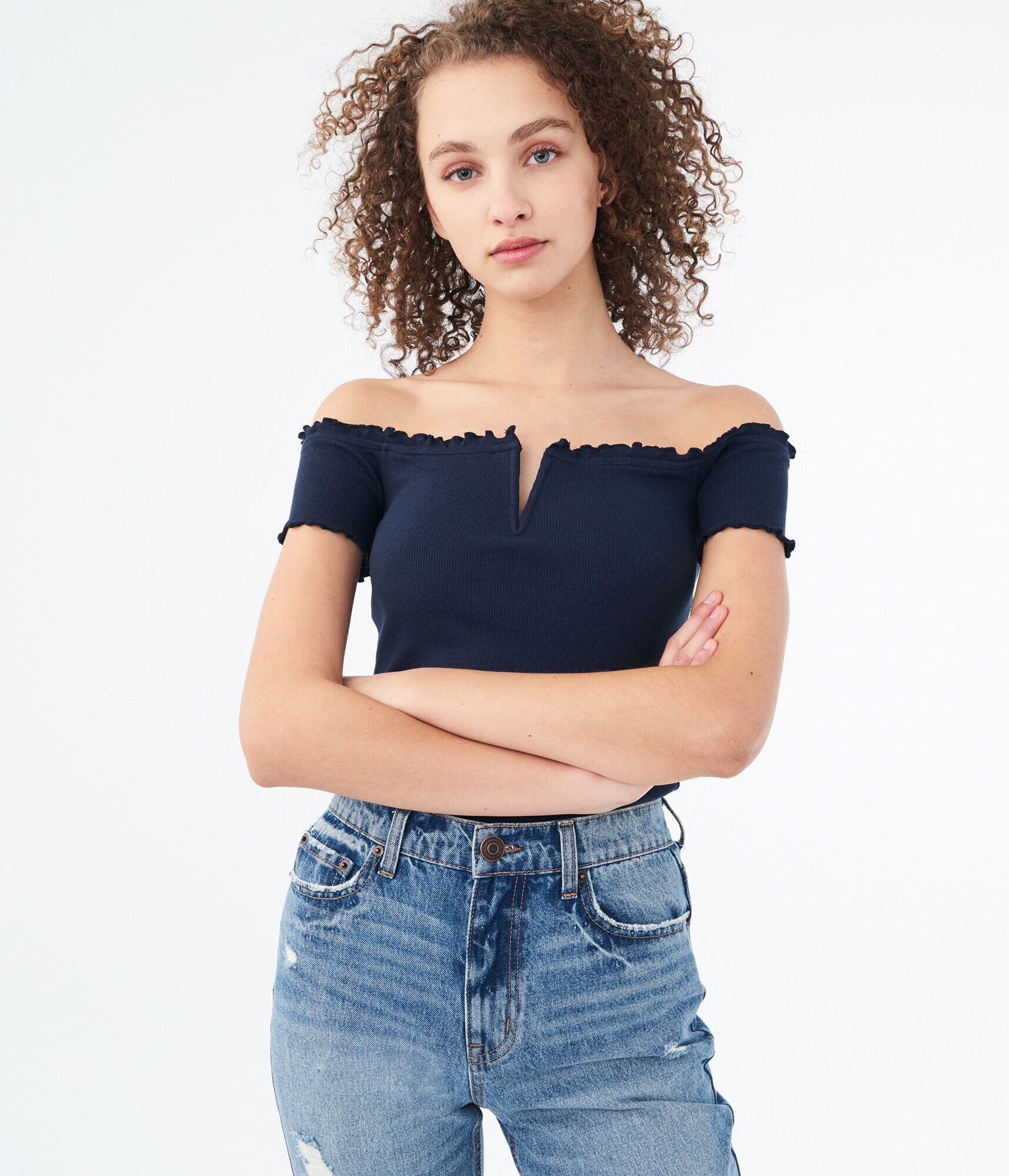 Seriously Soft Lettuce-Trim Off-The-Shoulder Top