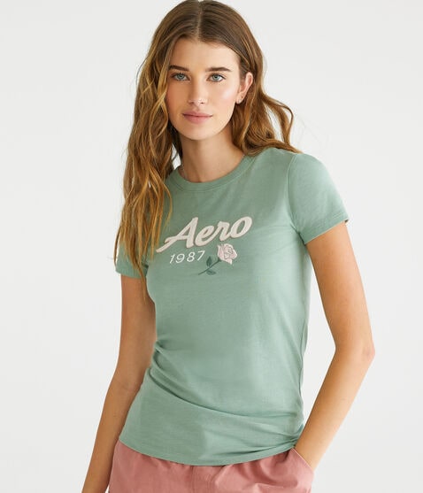 Aero Script Rose Appliqué Graphic Tee