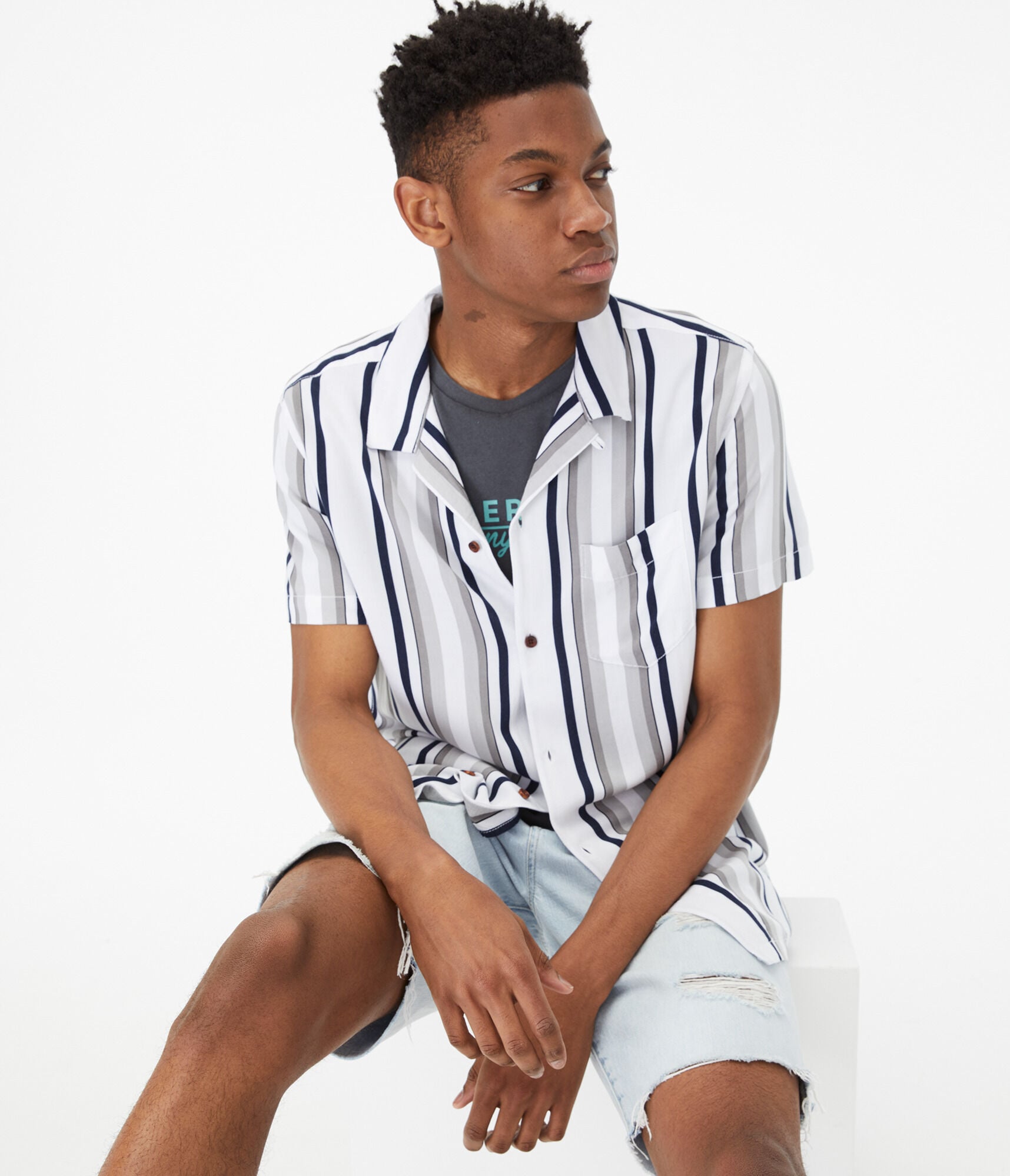 Vertical Stripe Button-Down Resort Shirt