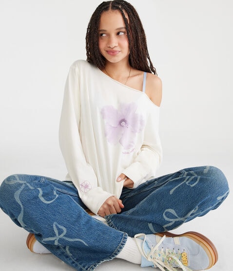 Long Sleeve Seriously Soft Hibiscus Off-The-Shoulder Tee Long Sleeve Seriously Soft Hibiscus Off-The-Shoulder Tee