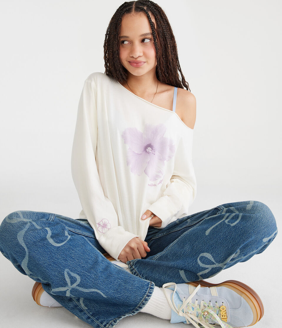 Long Sleeve Seriously Soft Hibiscus Off-The-Shoulder Tee
