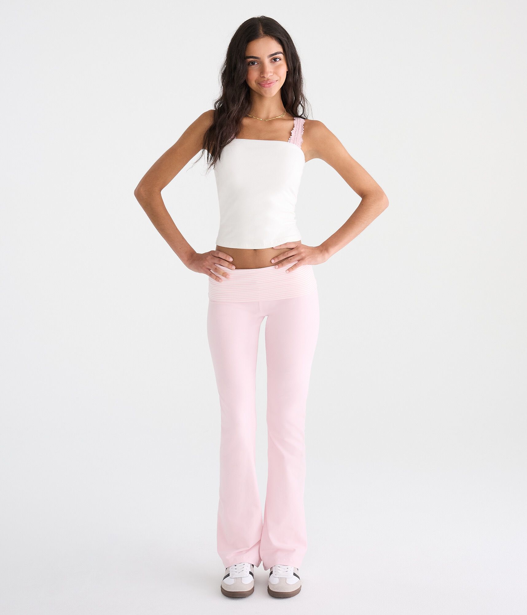 Striped Mid-Rise Fold-Over Bootcut Pants