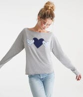 Long Sleeve Seriously Soft Hearts Off-The-Shoulder Tee