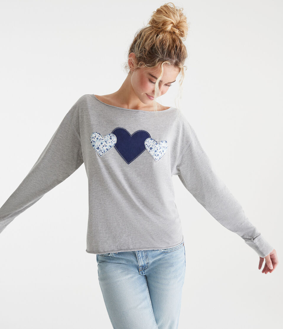 Long Sleeve Seriously Soft Hearts Off-The-Shoulder Tee