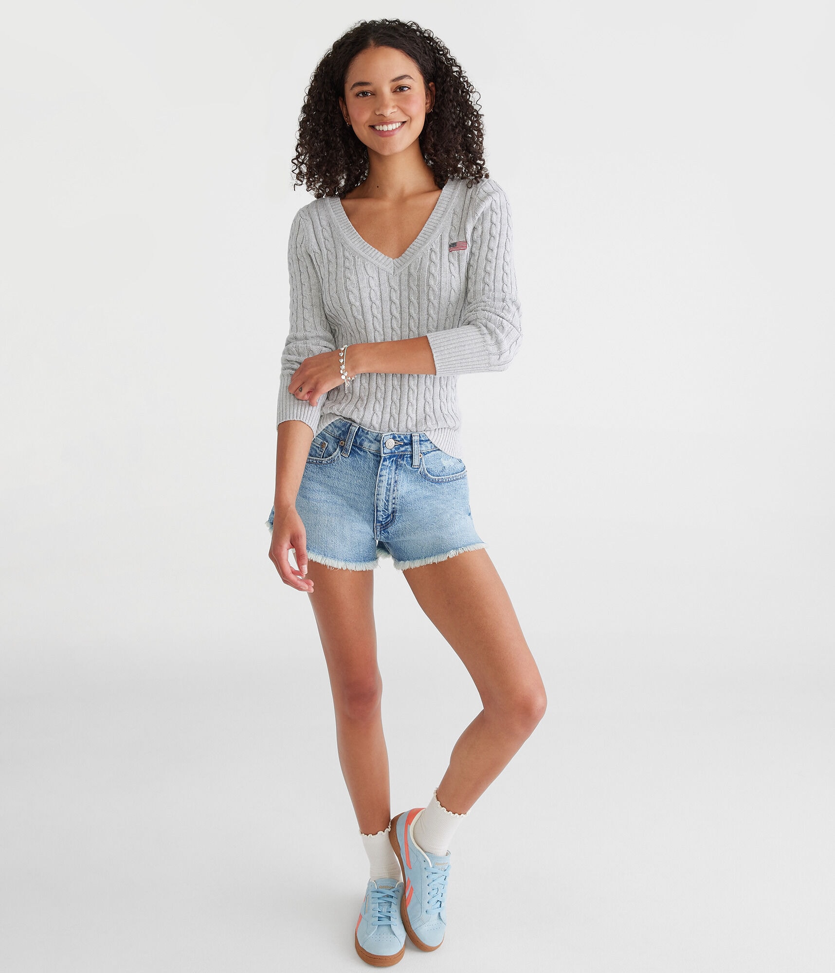 American Flag Cable V-Neck Sweater