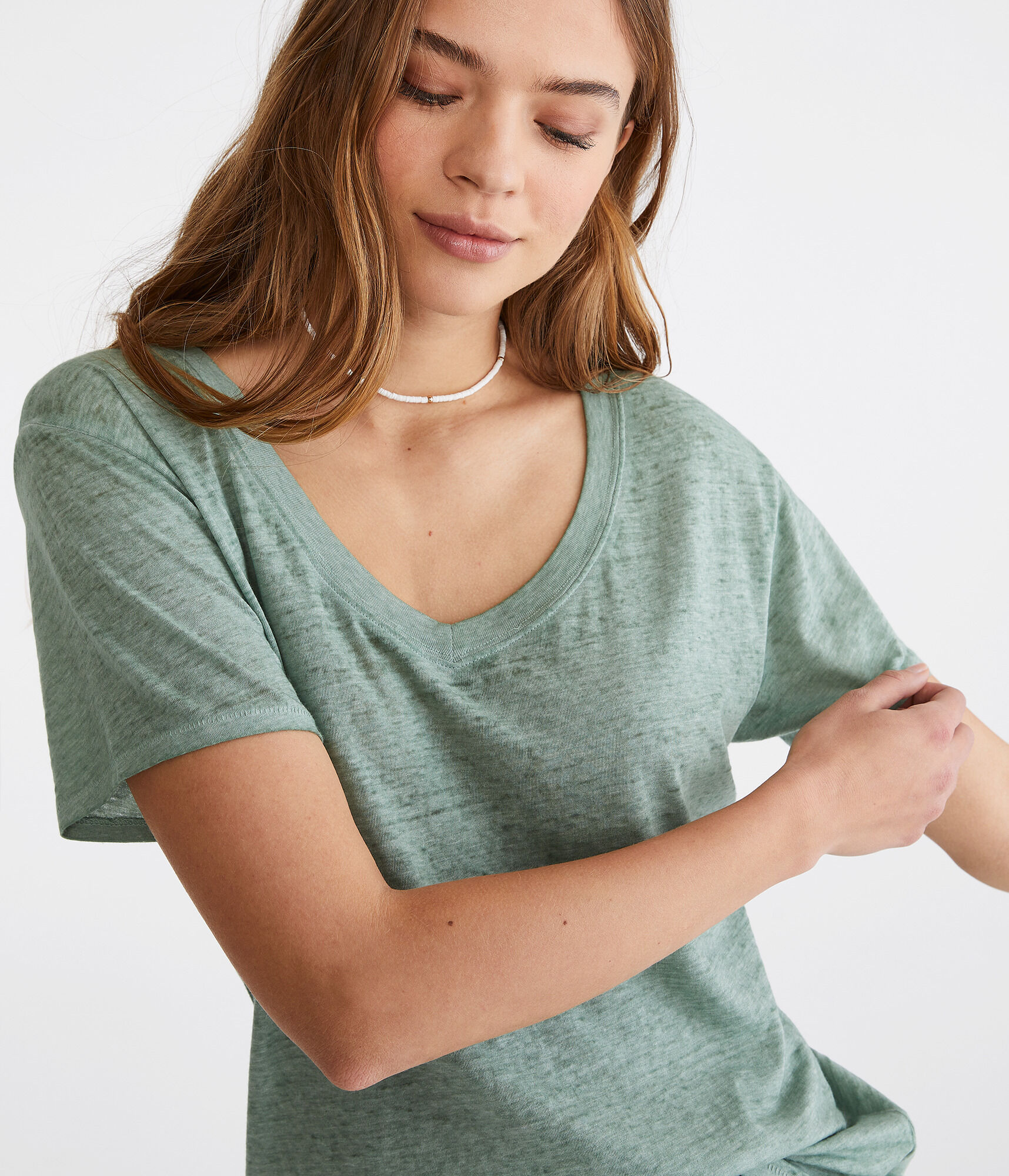 Washed V-Neck Loose-Fit Tee