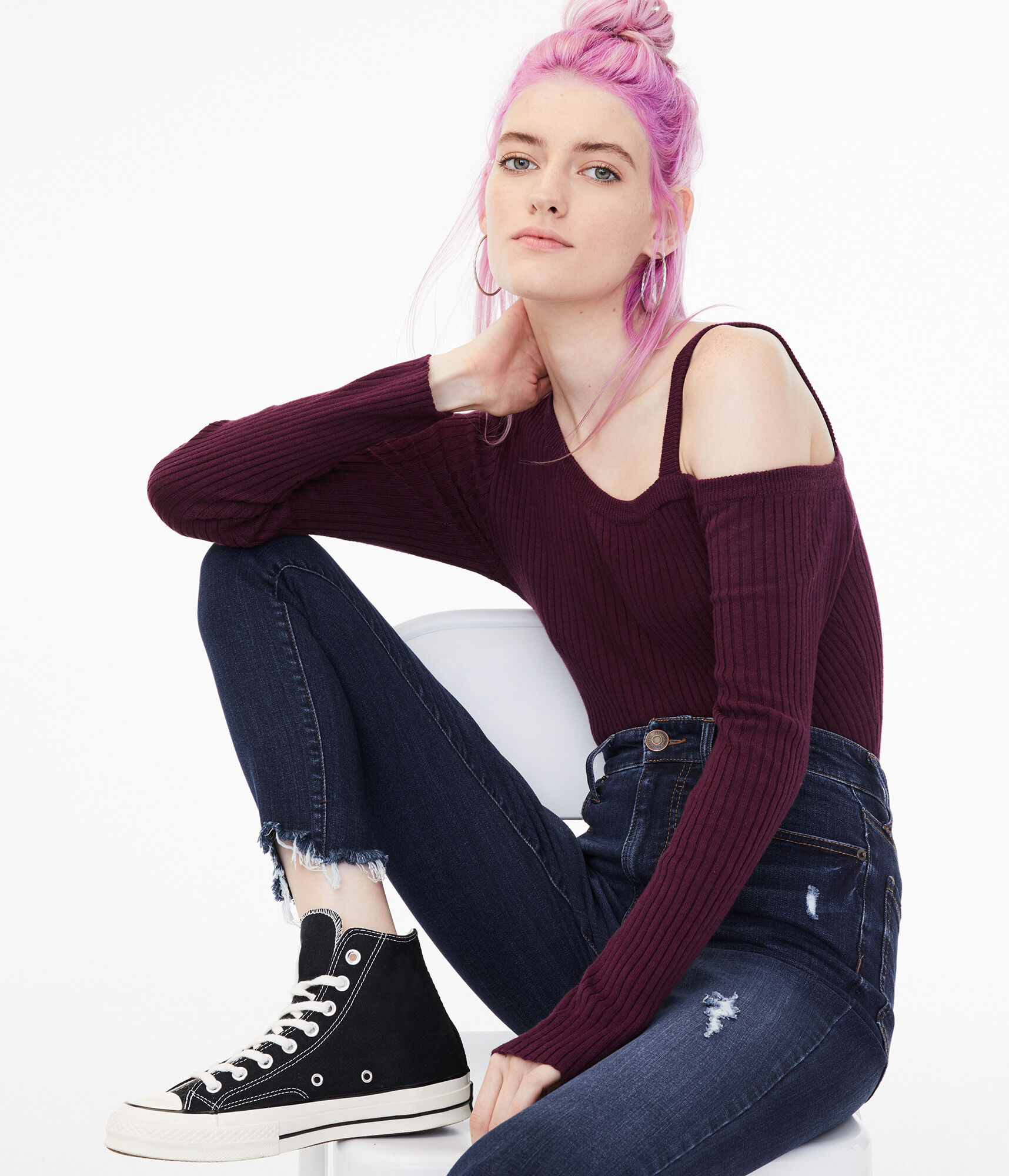 Long Sleeve Ribbed One-Shoulder Bodycon Top