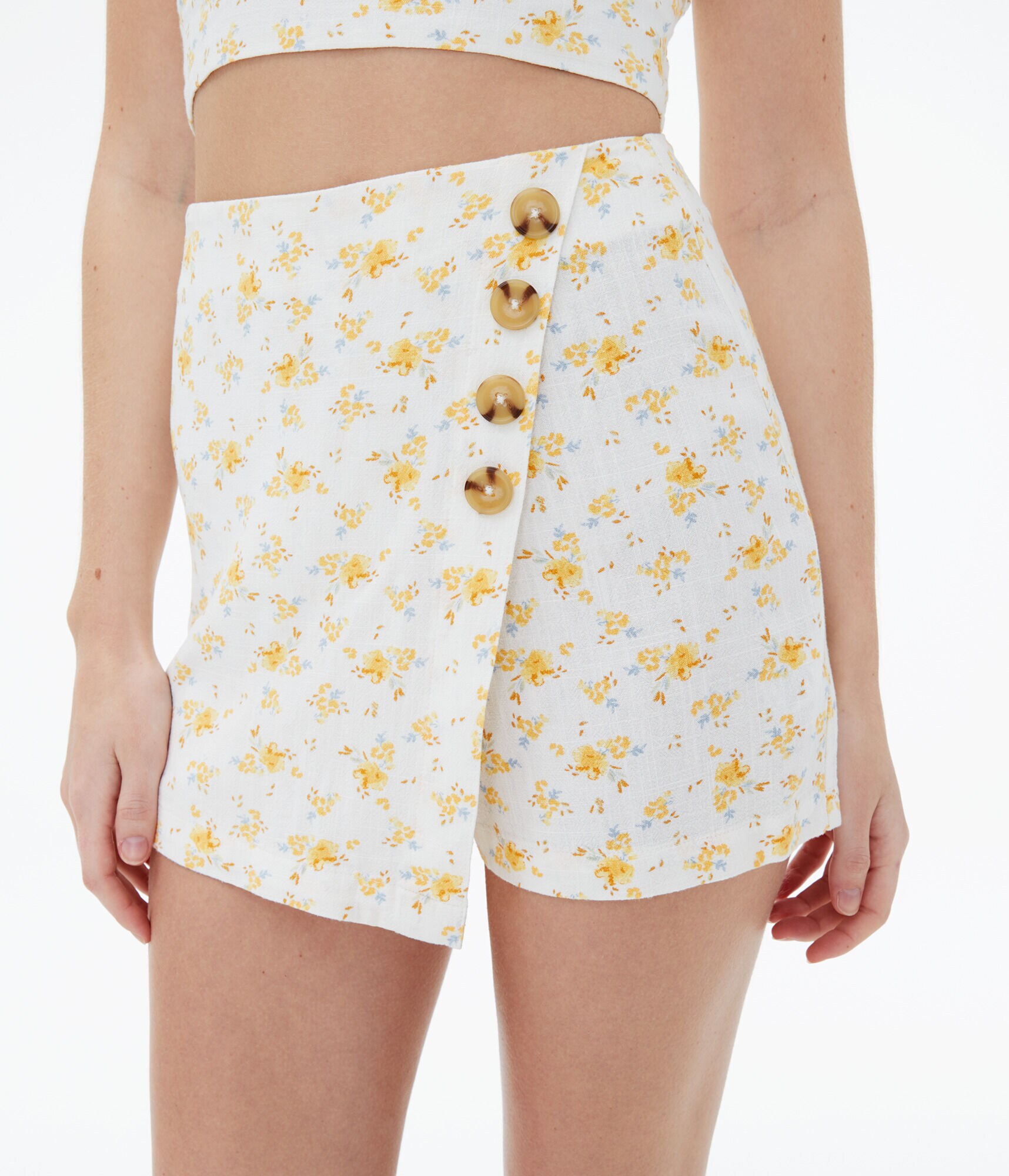 Floral High-Waisted Button-Front Skort
